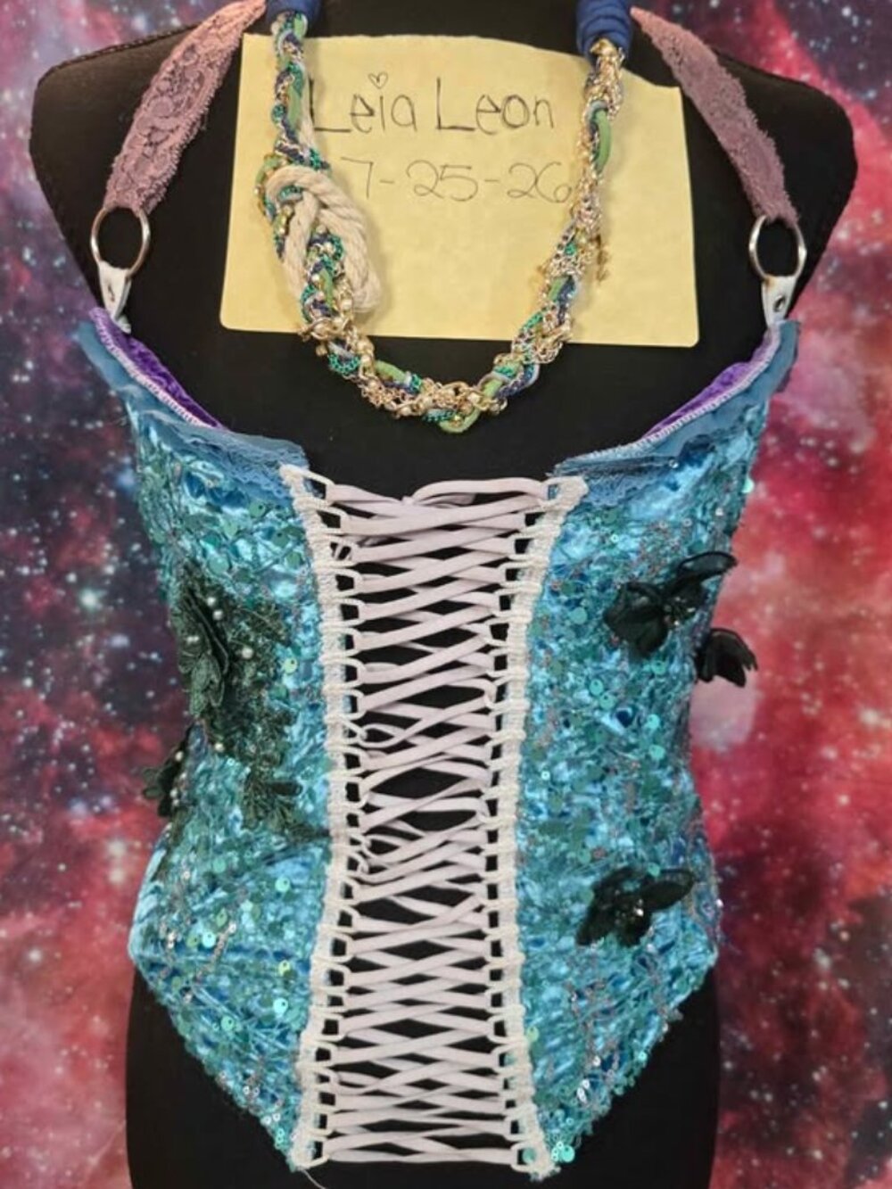 LuxMuse Festival Fairy Mermaid Corset Halter Top Boho Whimsy XL FREE NECKLACE
